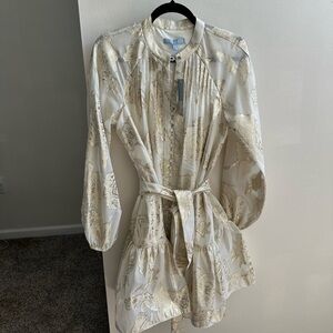 Gold and Cream Mock Neck Dress